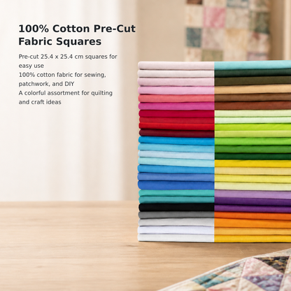 50-Piece 100% Cotton Fabric Squares – 25.4 × 25.4 cm